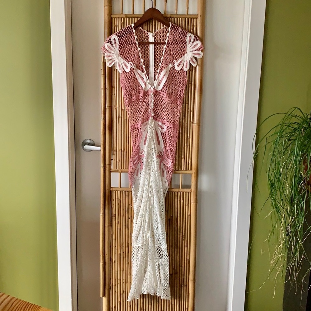 Pink and off white net maxi dress. US S.
